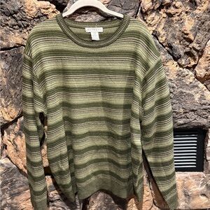 Olive Striped Crew Neck Sweater